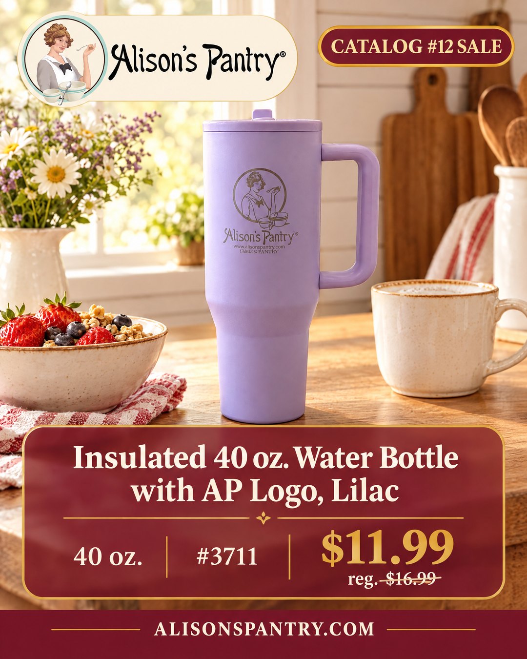 3711 Insulated 40 oz Water Bottle with AP Logo Lilac