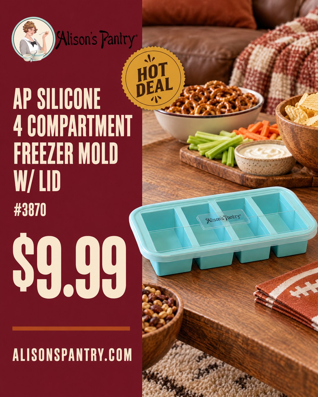3870 AP Silicone 4 Compartment Freezer Mold w Lid