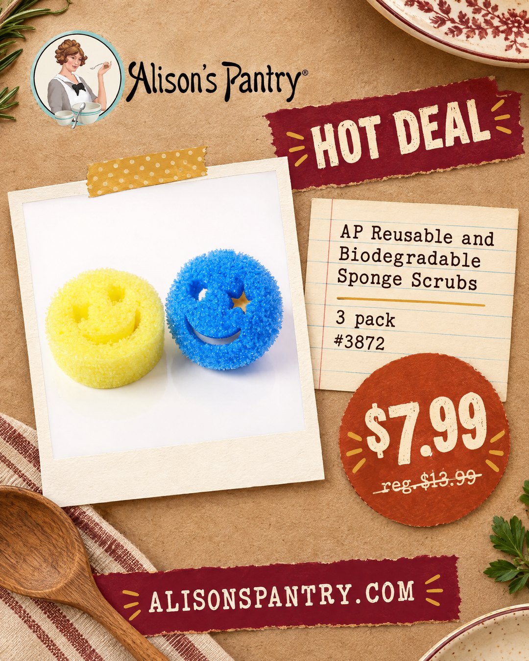 3872 AP Reusable and Biodegradable Sponge Scrubs