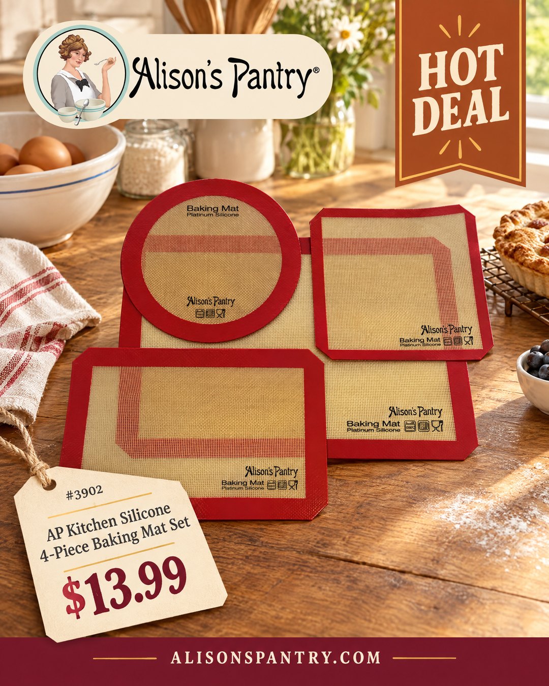 3902 AP Kitchen Silicone 4 Piece Baking Mat Set