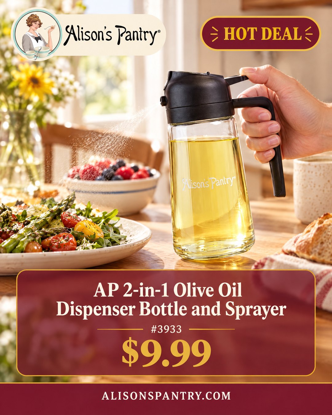 3933 AP 2 in 1 Olive Oil Dispenser Bottle and Sprayer