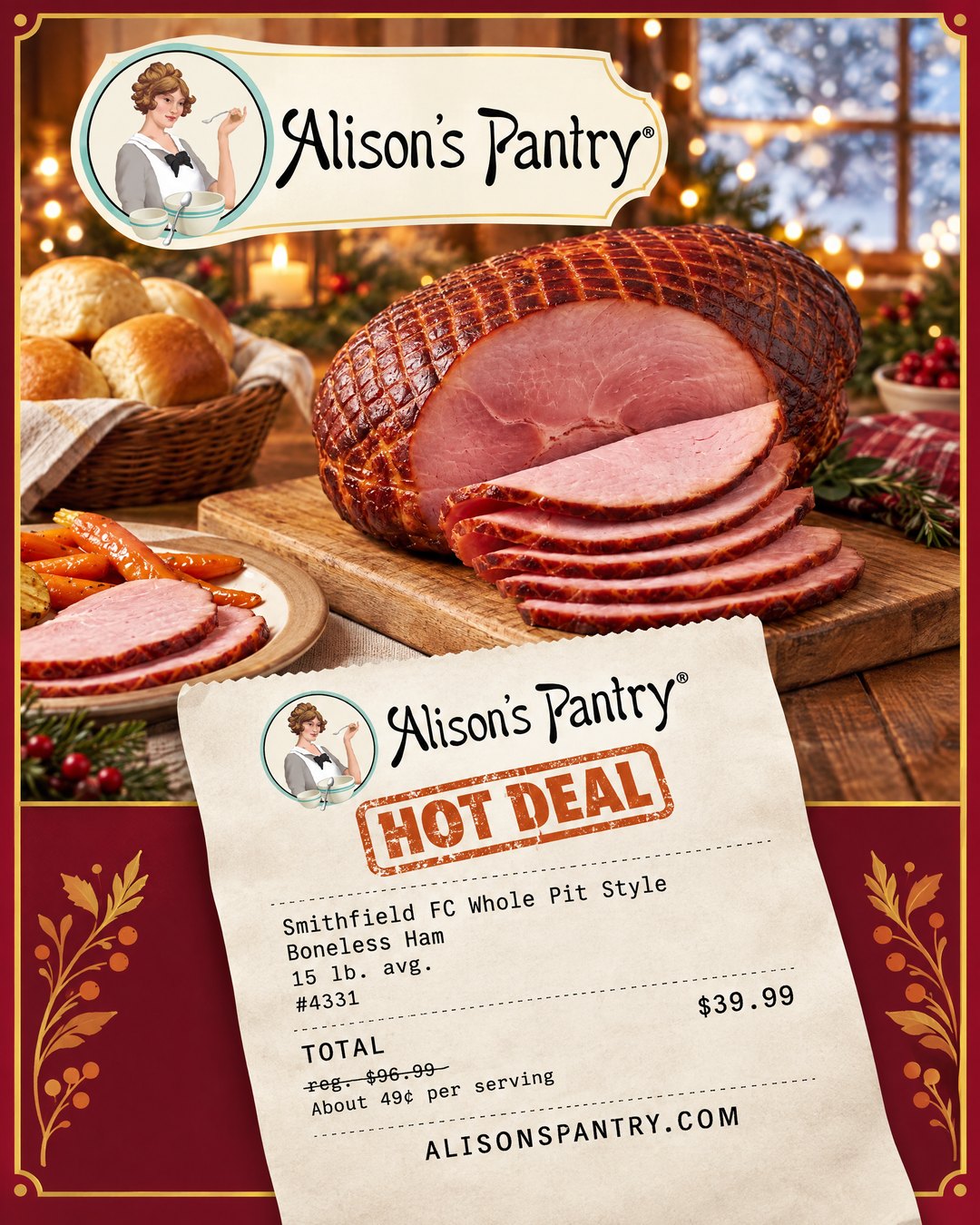 4331 Smithfield FC Whole Pit Style Boneless Ham